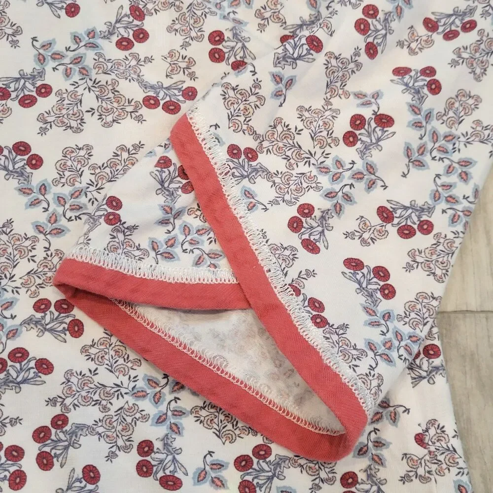 Garnet Hill Size S Asian Wrap Floral Organic Cotton Pajama Top Lounge Sleepwear
